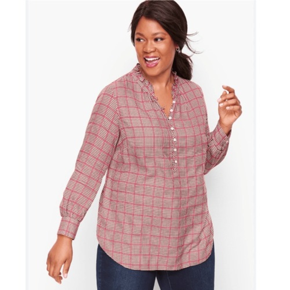 Talbots Fall Pink Plaid Popover Blouse, Plus 3X